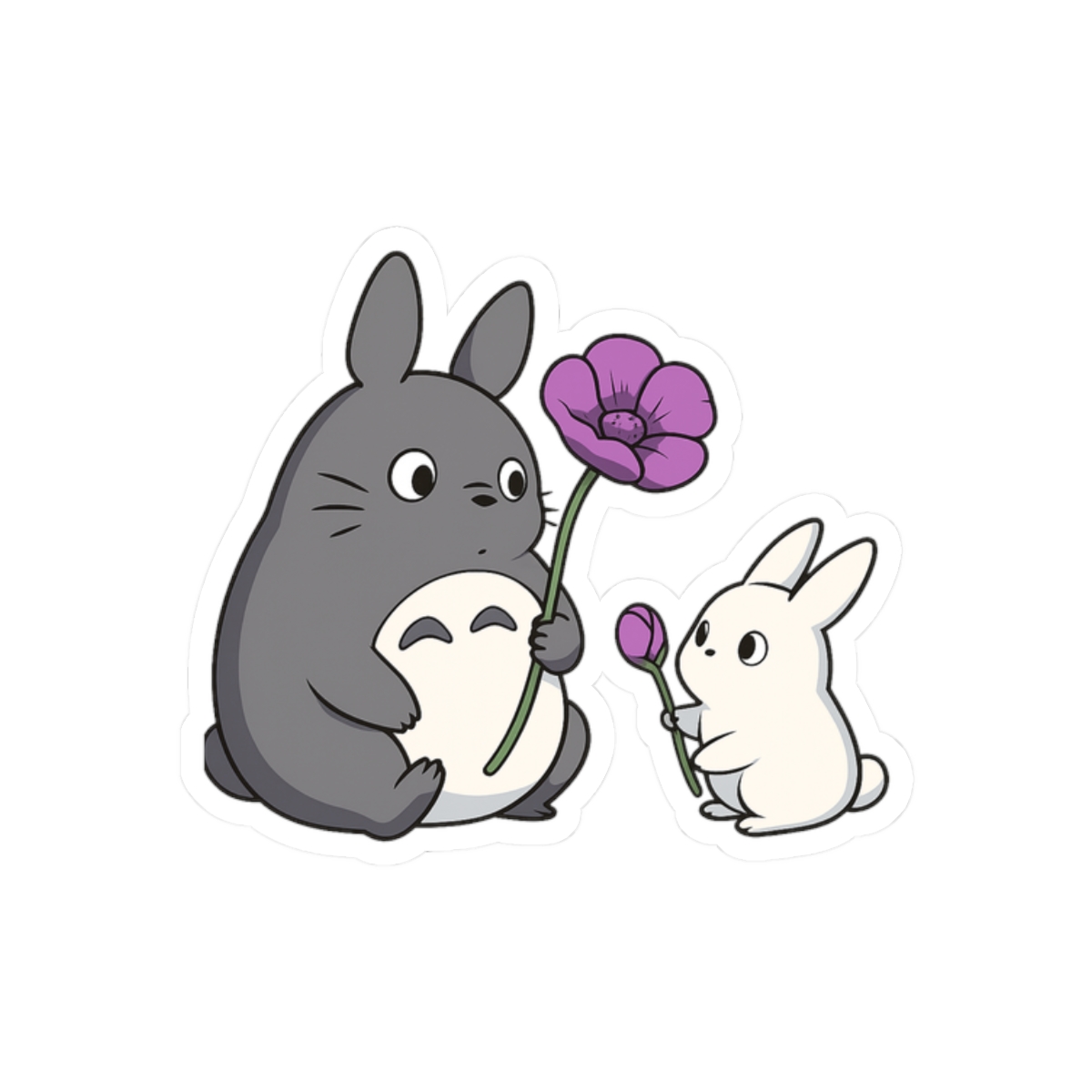 Cute Chibi Totoro Chinchilla Flowers Sticker | Ghibli Fan Vinyl Decal - alternate angle 3, merchandise
