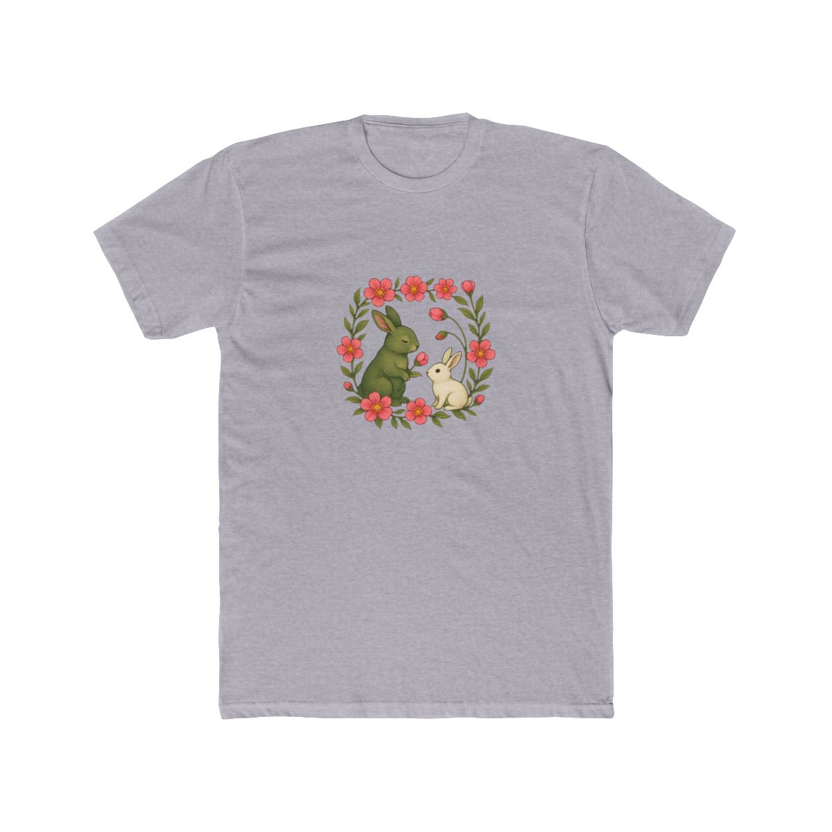 Whimsical Green White Rabbits Pink Floral T Shirt - alternate angle 4, merchandise