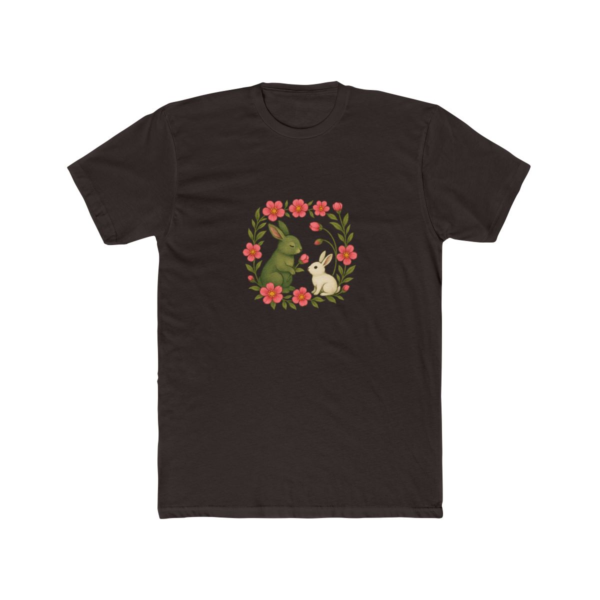 Whimsical Green White Rabbits Pink Floral T Shirt - alternate angle 2, merchandise