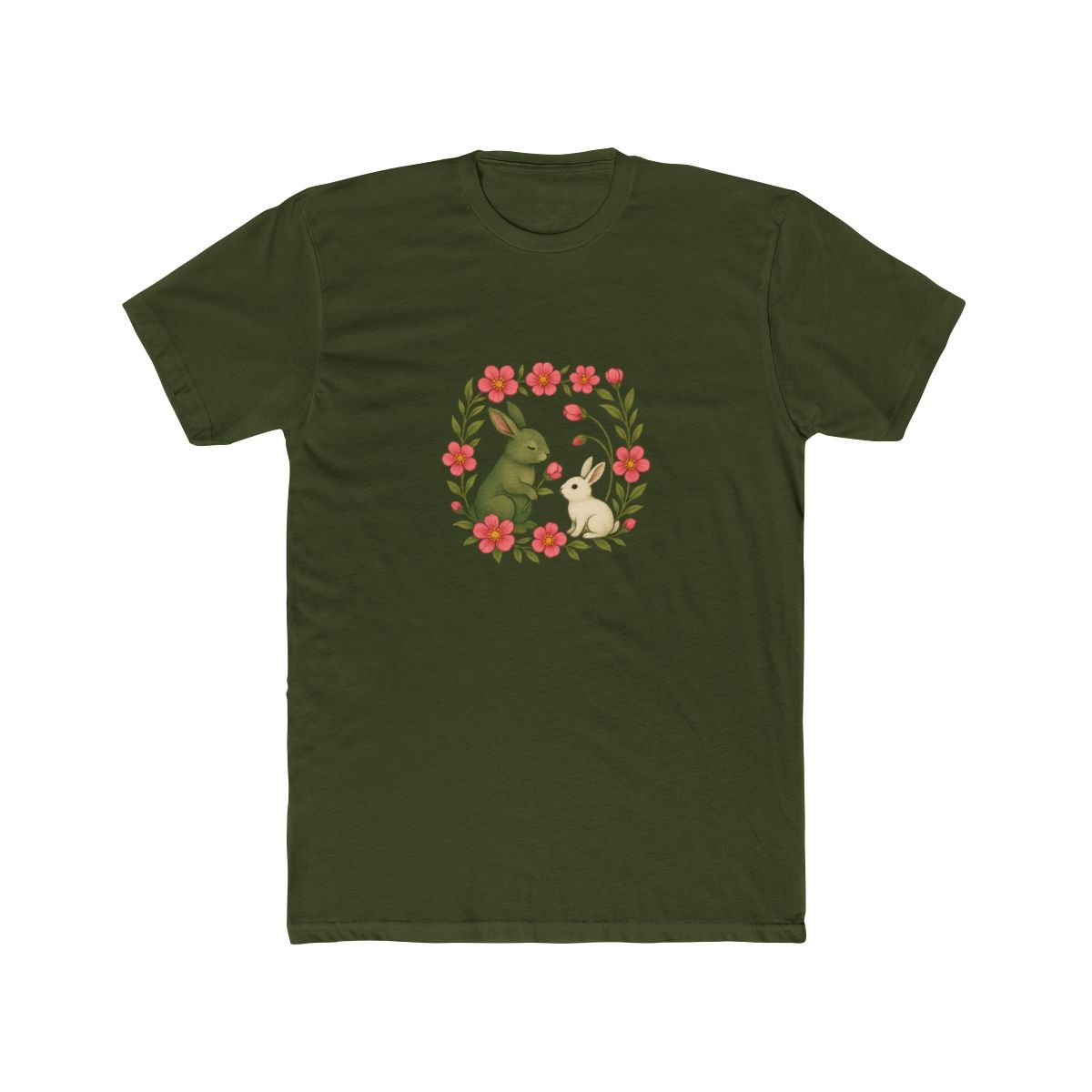 Whimsical Green White Rabbits Pink Floral T Shirt - alternate angle 5, merchandise