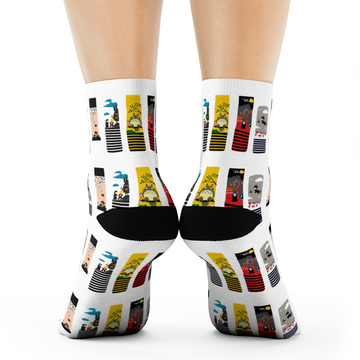 SOCK 5 Pairs Stripe Colorful Patterned Medium High Top Cotton Crew Socks for Women, Kawaii Cartoon Howl, Kiki, ect - Official Accessories merchandise
