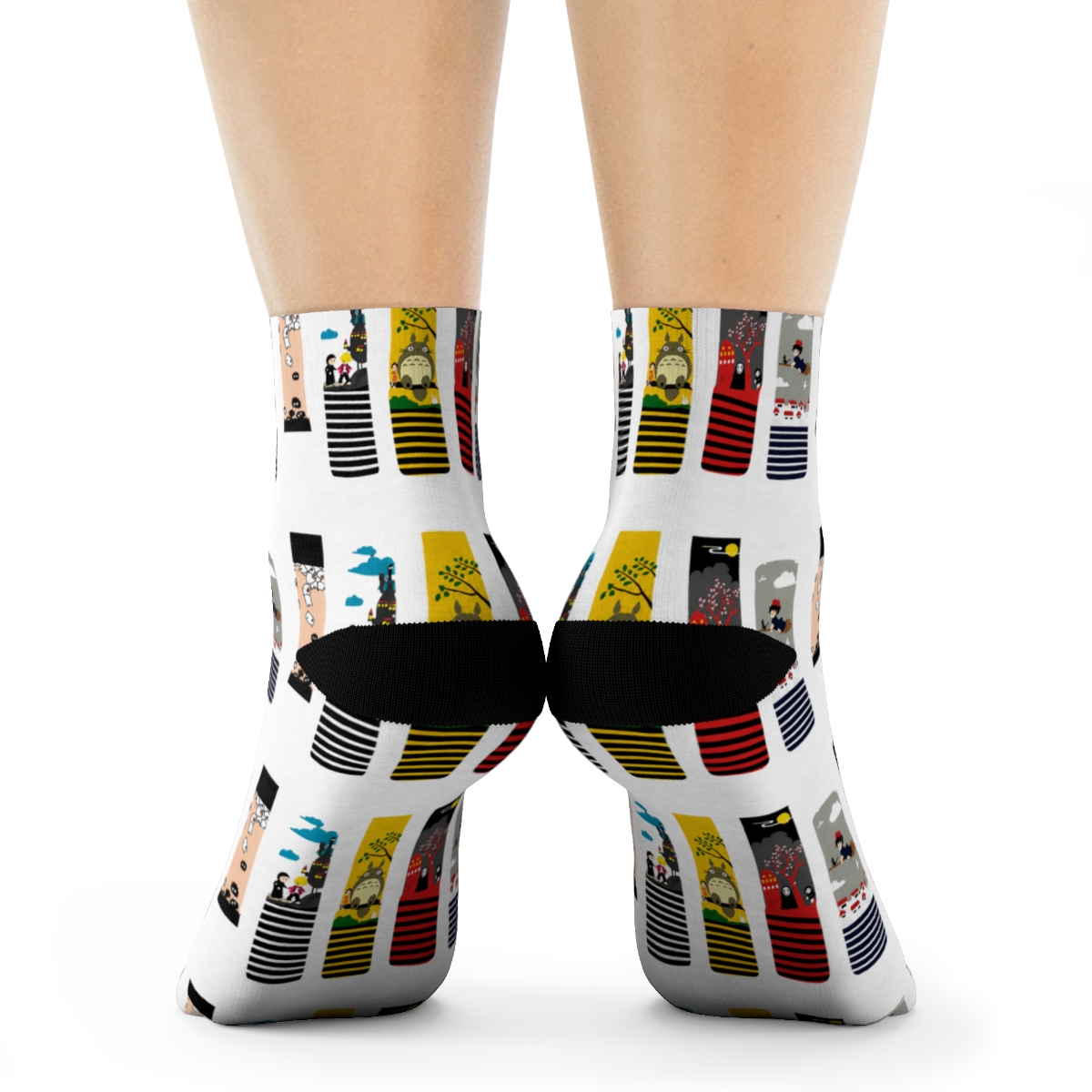 SOCK 5 Pairs Stripe Colorful Patterned Medium High Top Cotton Crew Socks for Women, Kawaii Cartoon Howl, Kiki, ect - alternate angle 1, merchandise