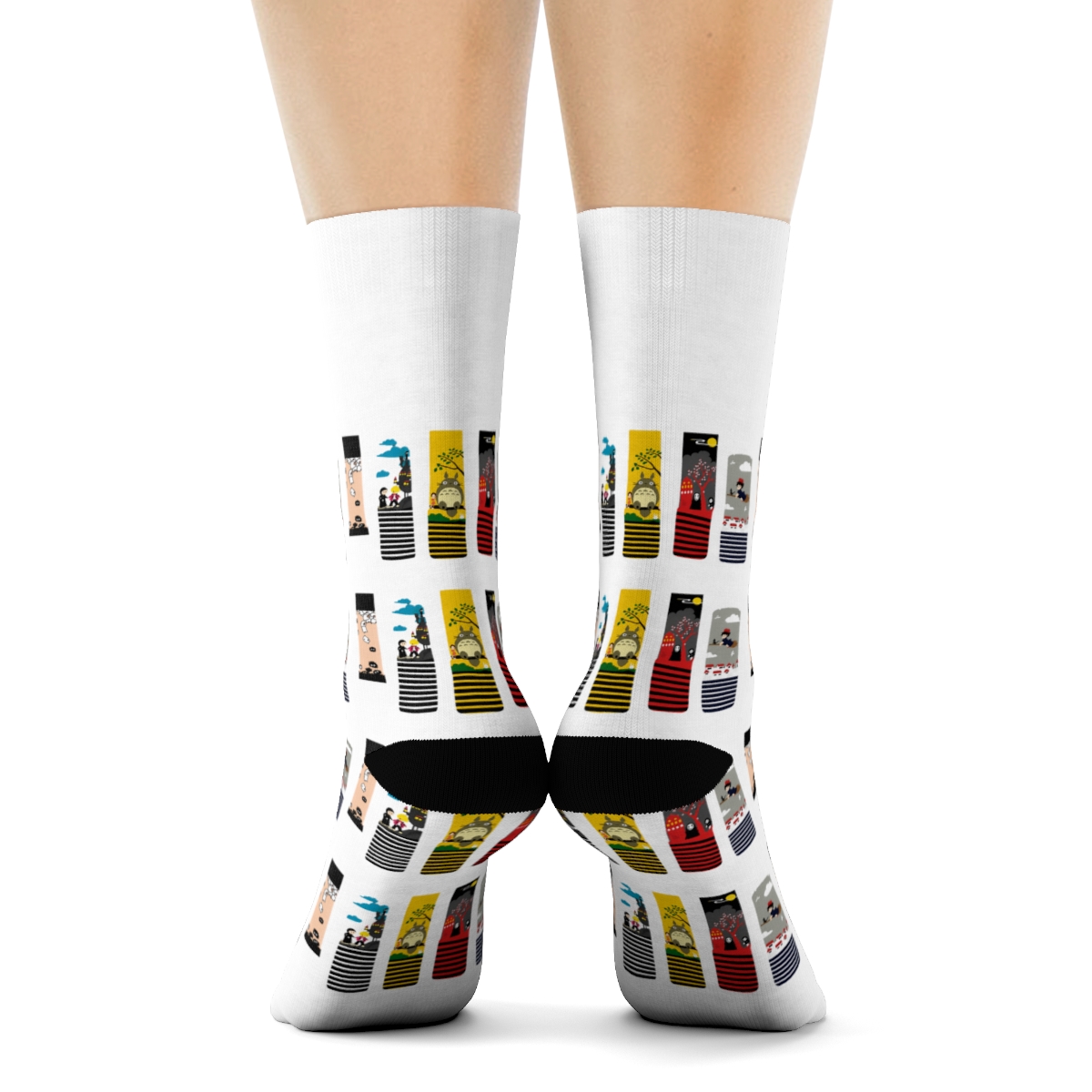 SOCK 5 Pairs Stripe Colorful Patterned Medium High Top Cotton Crew Socks for Women, Kawaii Cartoon Howl, Kiki, ect - alternate angle 2, merchandise